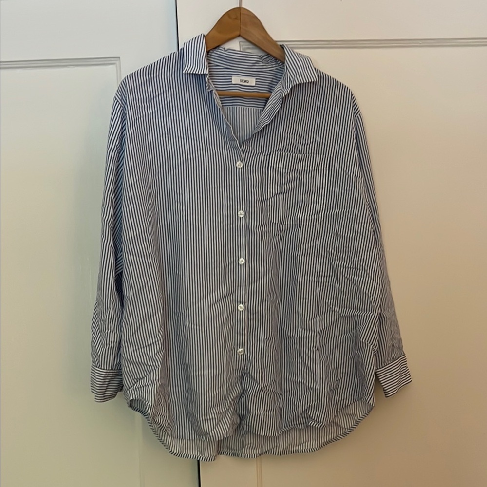 Storq size 3 blue and white striped maternity shirt